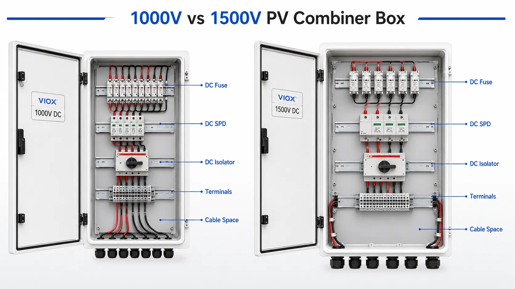 1000V vs 1500V PV combiner box selection for solar DC systems.