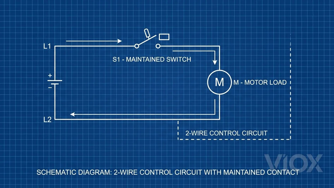 2-وائر کنٹرول سرکٹ اسکیمیٹک ڈایاگرام جو برقرار رابطہ کنفیگریشن کو ظاہر کرتا ہے۔