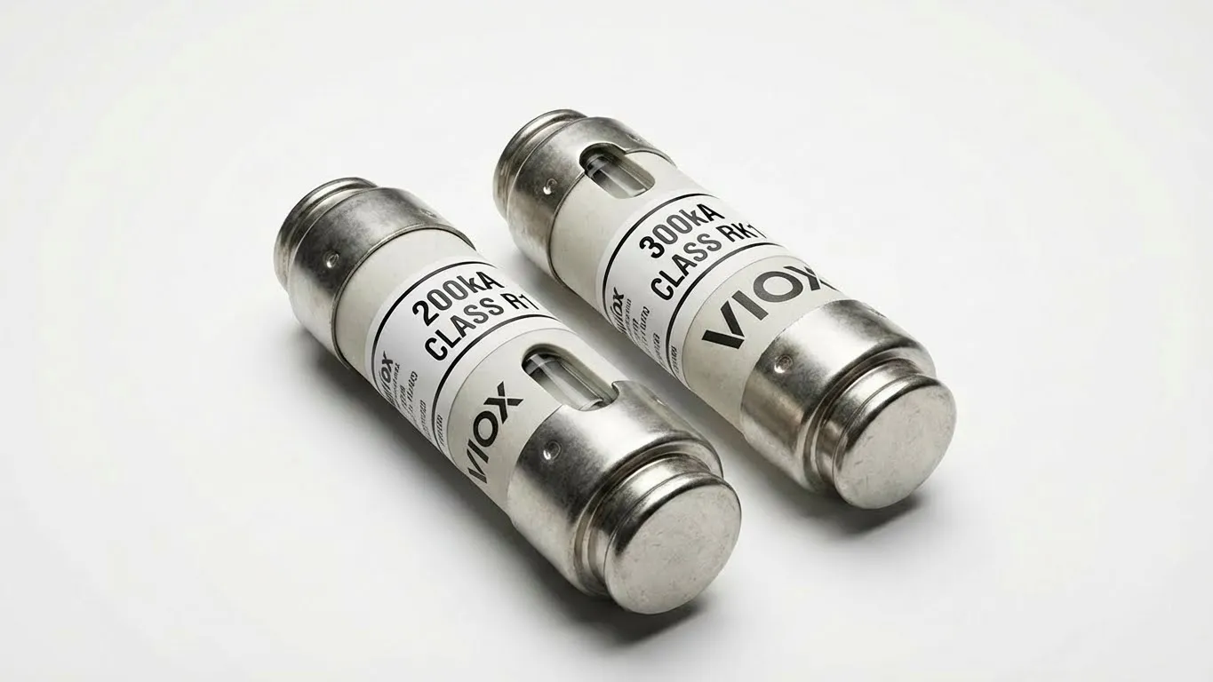 مقارنة بين منصهرات القدرة العالية على القطع 200 كيلو أمبير و 300 كيلو أمبير توضح تطور التصنيف - مقارنة منصهرات الفئة R من VIOX Electric