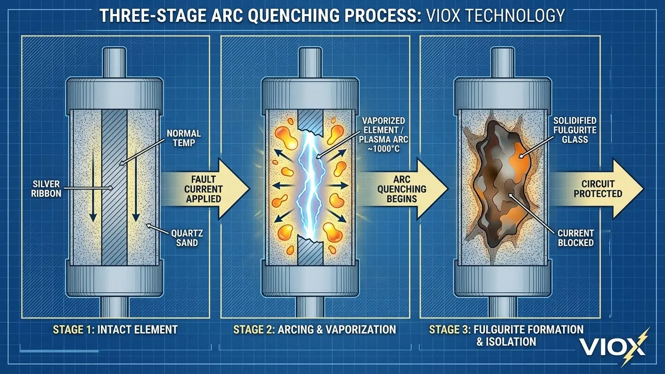 آلية إطفاء القوس في مصهر HRC تظهر عملية تكوين الفولجوريت