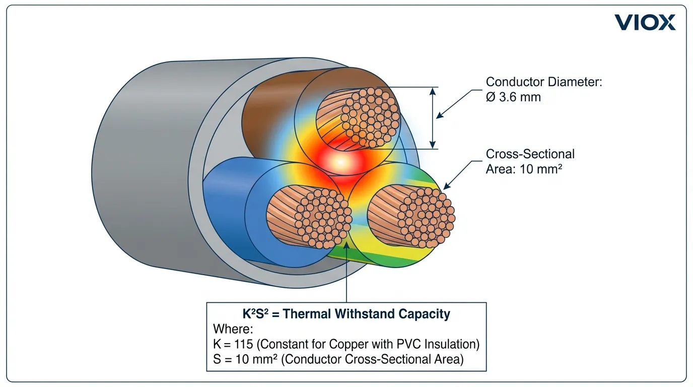 رسم تخطيطي للمقطع العرضي للكابل يوضح معلمات حساب قدرة التحمل الحراري.