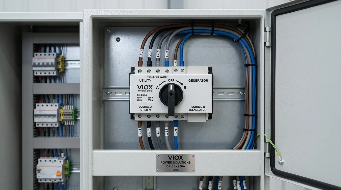 Přepínač odborně instalovaný v nízkonapěťovém rozvaděči