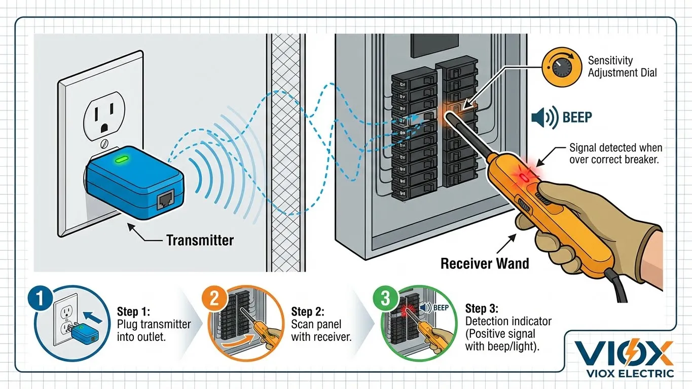Schéma d'utilisation de l'outil de recherche de disjoncteur pour une identification précise du disjoncteur - VIOX Electric