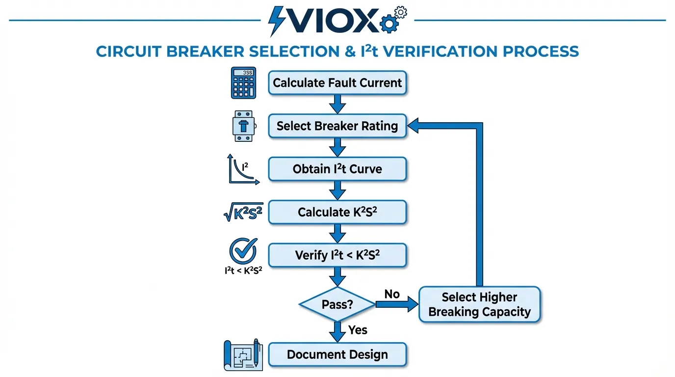 مخطط انسيابي للتحقق من الحماية الحرارية لقاطع الدائرة لتصميم اللوحة الكهربائية.