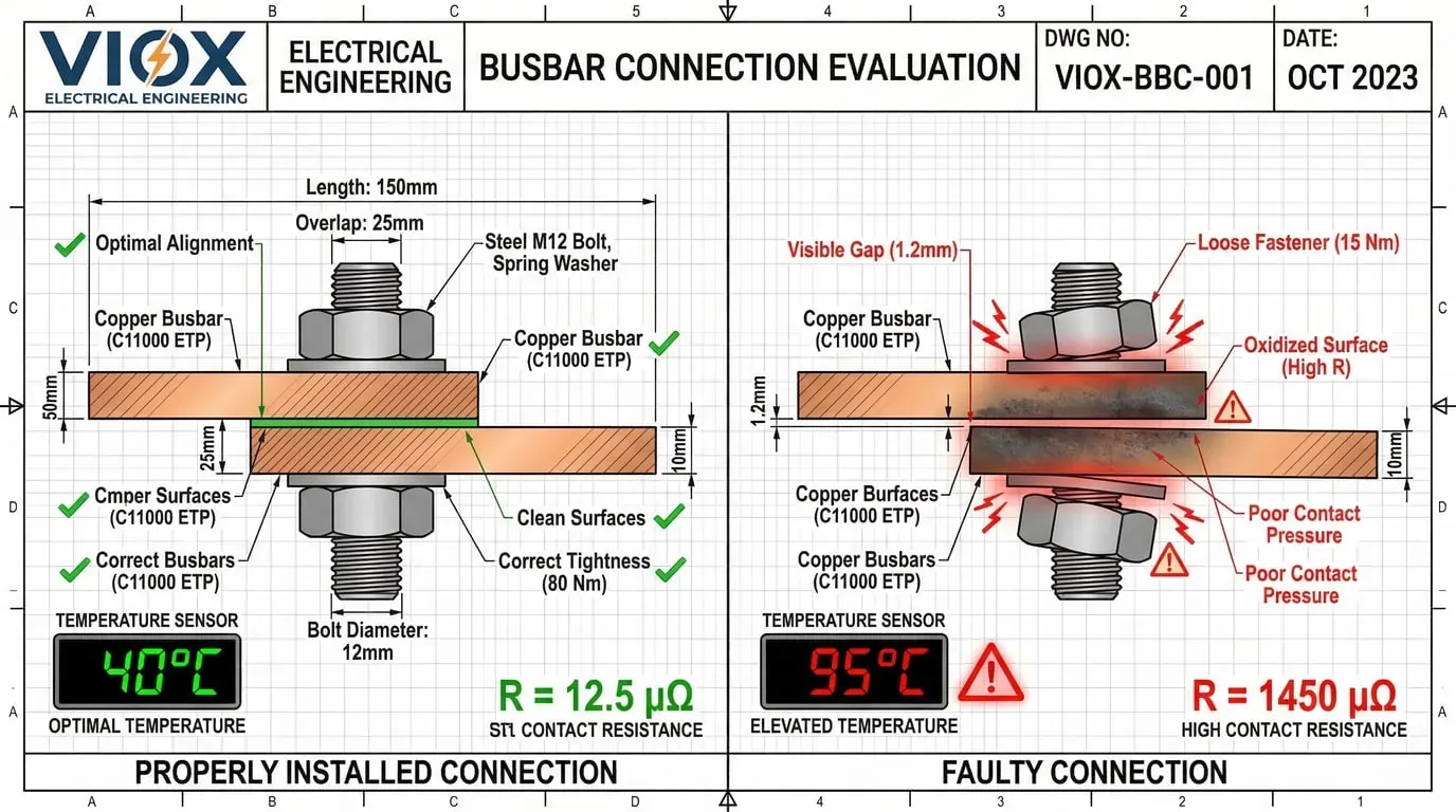 Comparison of proper vs faulty MCB busbar installation - VIOX