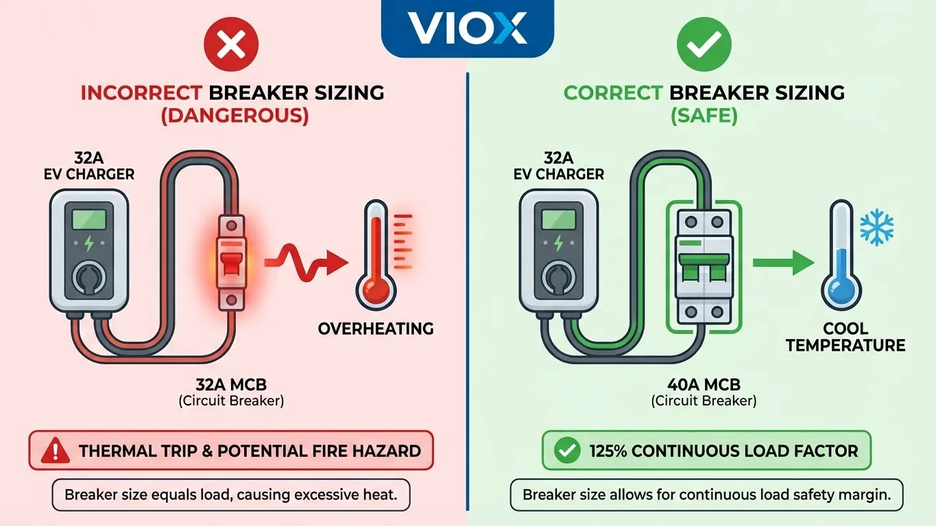 Správné vs. nesprávné dimenzování jističe pro trvalé zatížení nabíječky elektromobilů