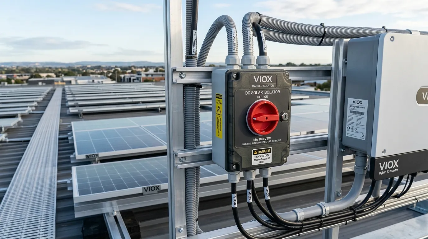 Interruttore sezionatore solare CC installato vicino a un inverter fotovoltaico per un isolamento di sicurezza per la manutenzione