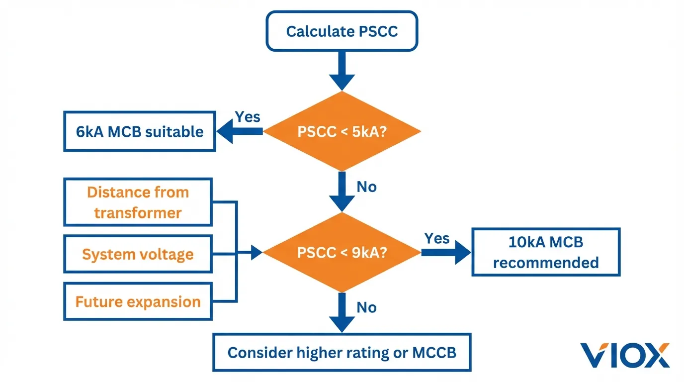 Carta alir pemilihan kapasiti pemutusan MCB untuk keputusan 6kA vs 10kA