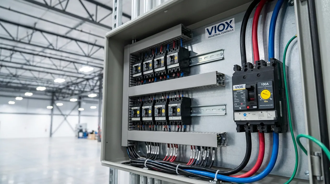 LED 하이 베이 조명에 전원을 공급하는 여러 MCCB가 있는 배전반