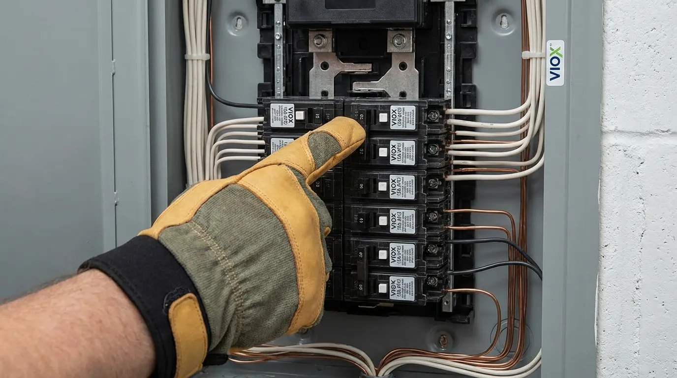 Electrical panel showing AFCI circuit breakers installed for fire prevention in residential dwelling