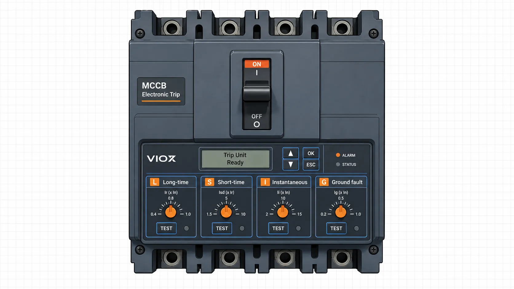Electronic trip unit MCCB with LSI and LSIG protection settings explained