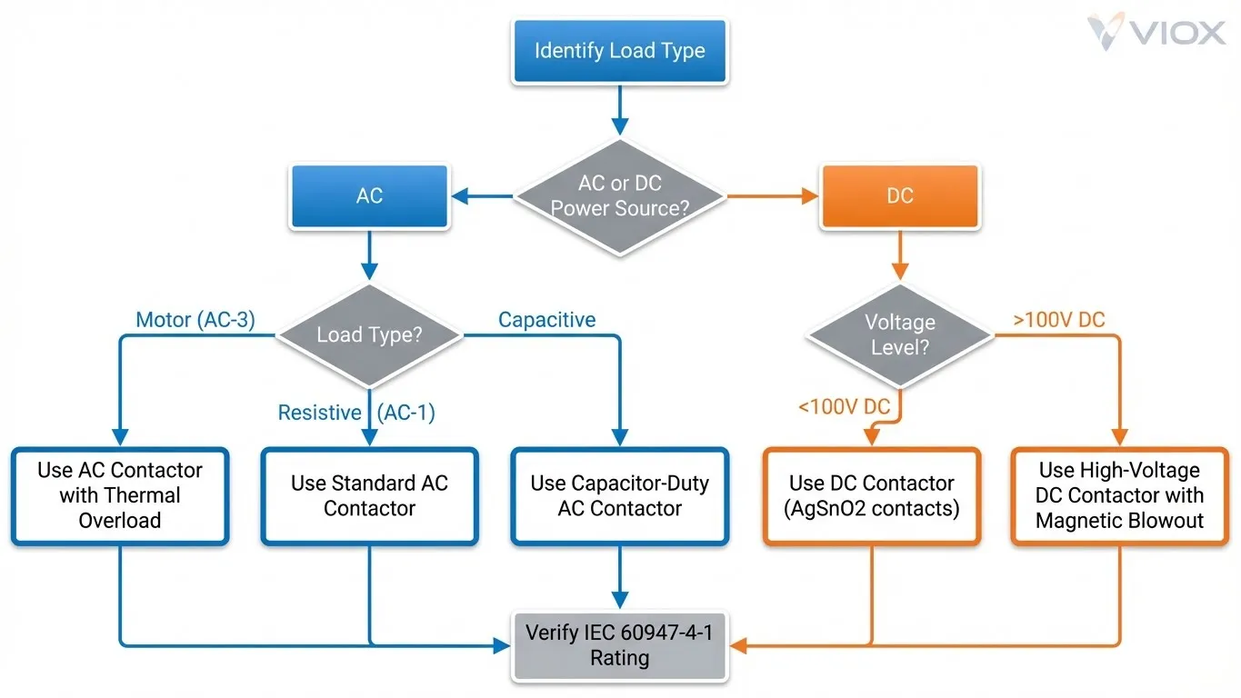 Engineering Flowchart for AC vs DC Contactor Selection