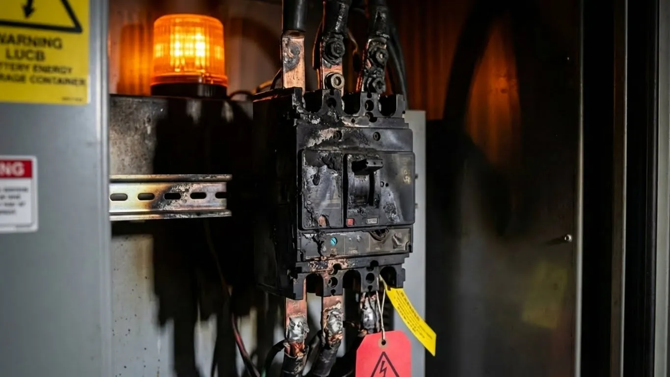 မလုံလောက်သော ချိုးဖျက်နိုင်စွမ်းကြောင့် အပူပျက်စီးမှုကို ပြသထားသော BESS တပ်ဆင်မှုတွင် စံ circuit breaker ပျက်ကွက်ခဲ့သည်။