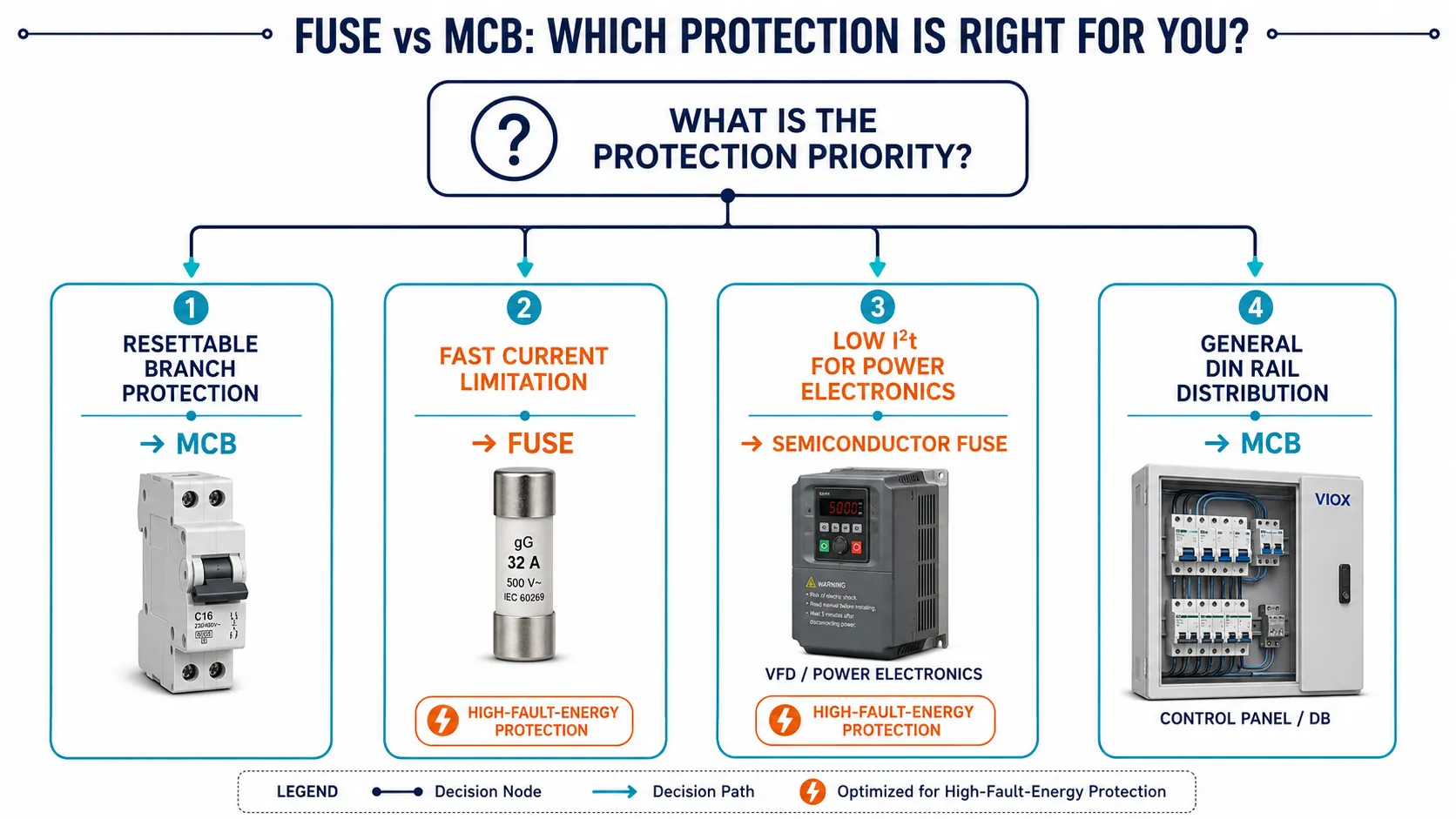 Fuse vs MCB selection chart for resettable protection current limitation I squared t and semiconductor protection