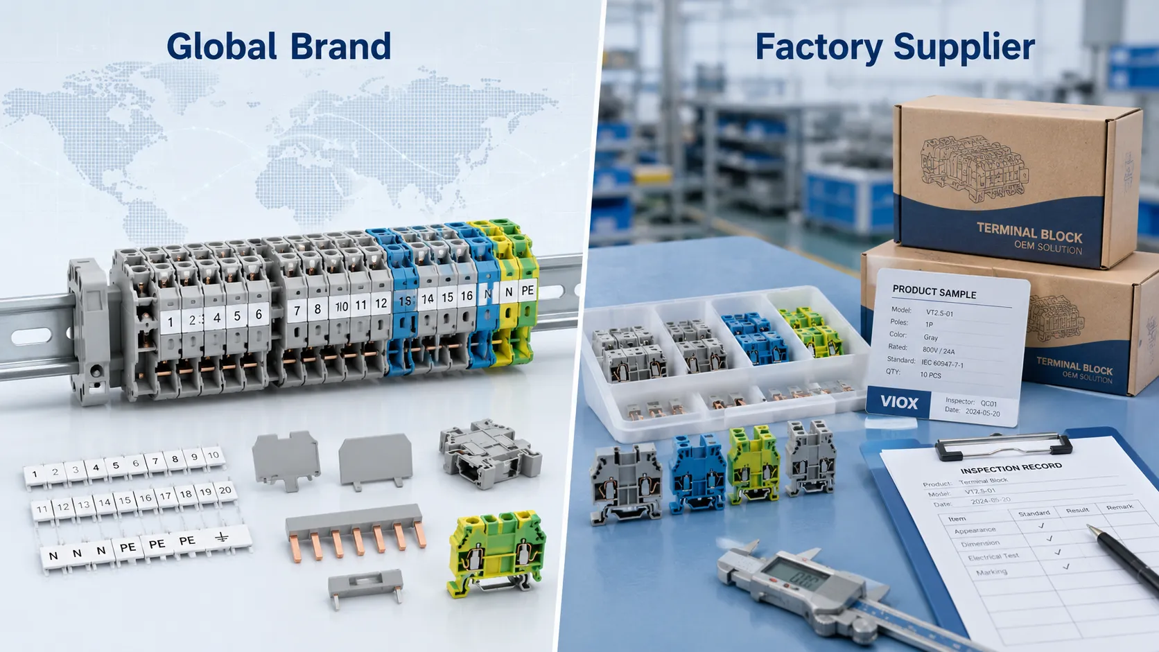 Global terminal block brands versus factory suppliers comparison for electrical panel buyers.