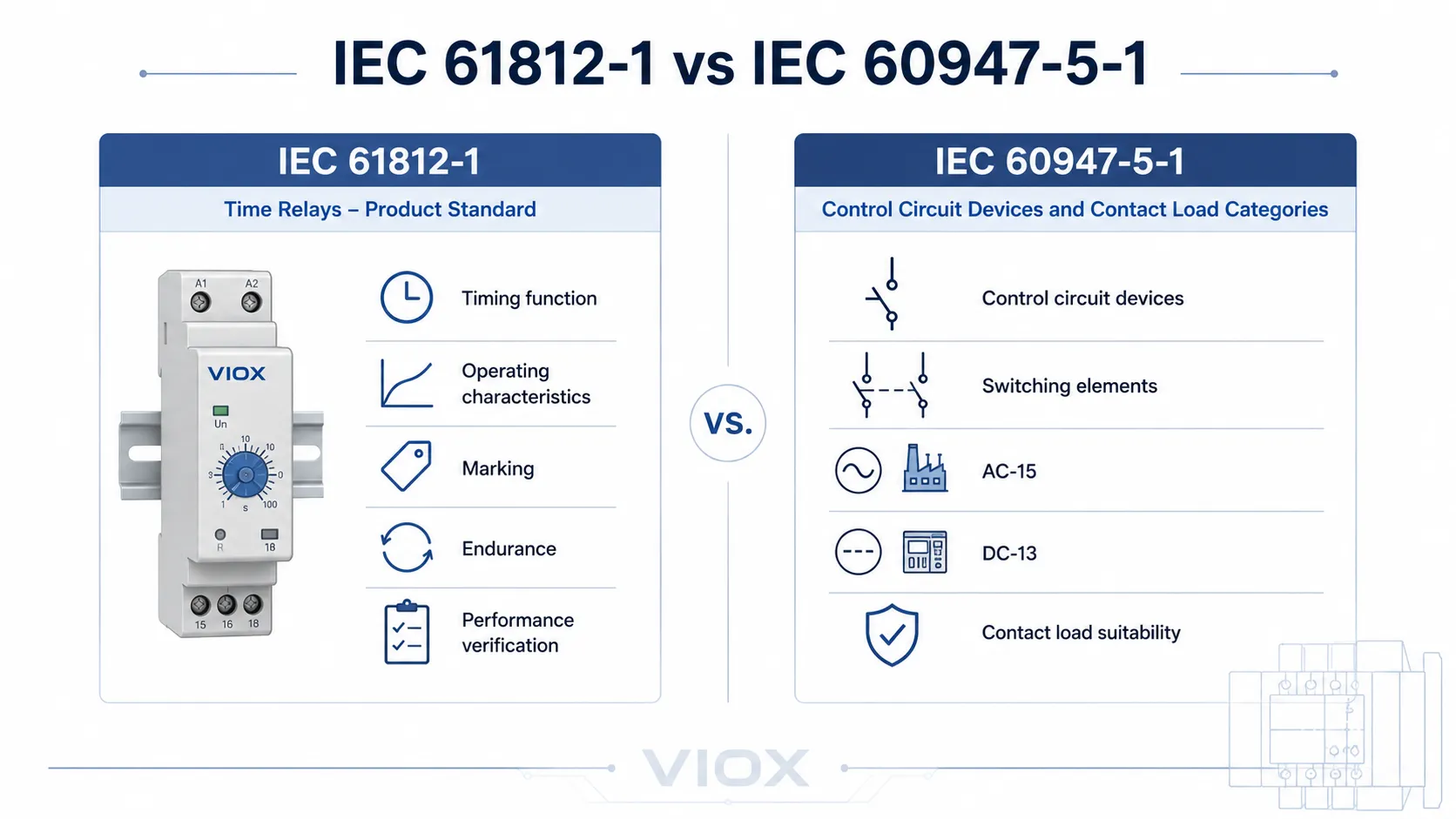 IEC 61812-1 versus IEC 60947-5-1 for timer relay performance and contact load ratings