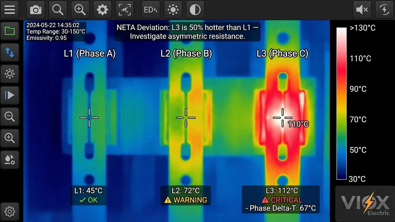 Comparación de termografía IR que muestra la desviación de temperatura en las fases ATS