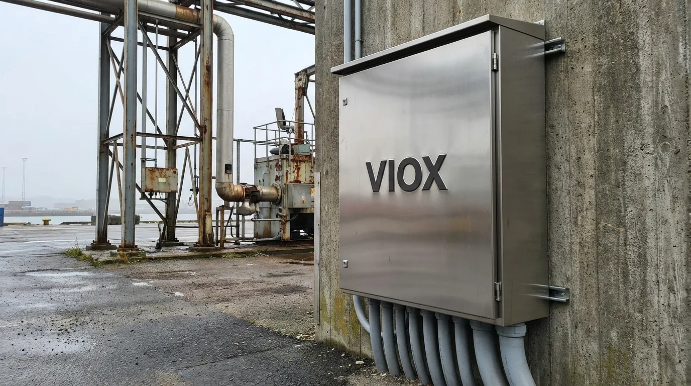 تم تركيب علبة كهربائية من الفولاذ المقاوم للصدأ VIOX في منشأة صناعية ساحلية قاسية