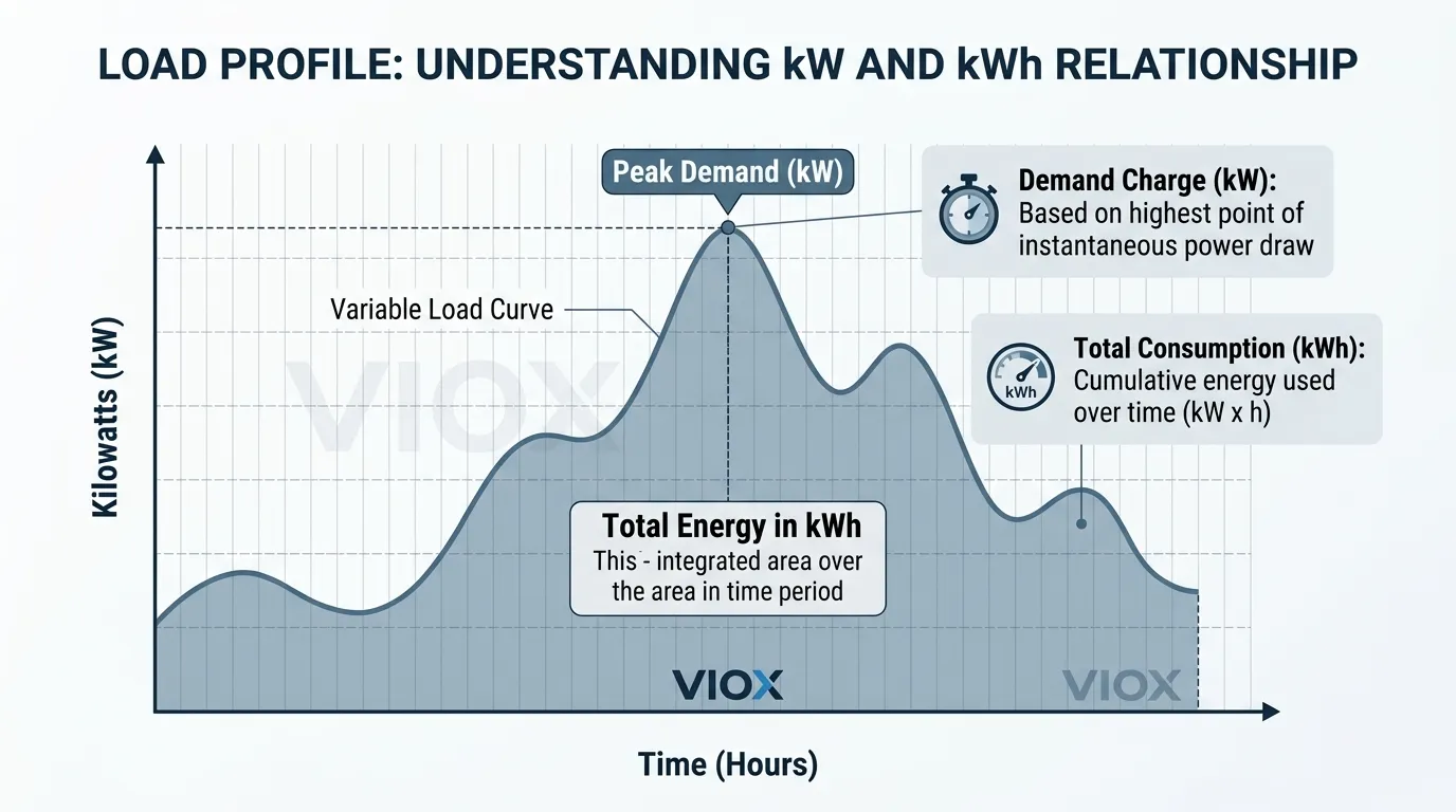 Load profile chart showing peak kW demand and total kWh energy use