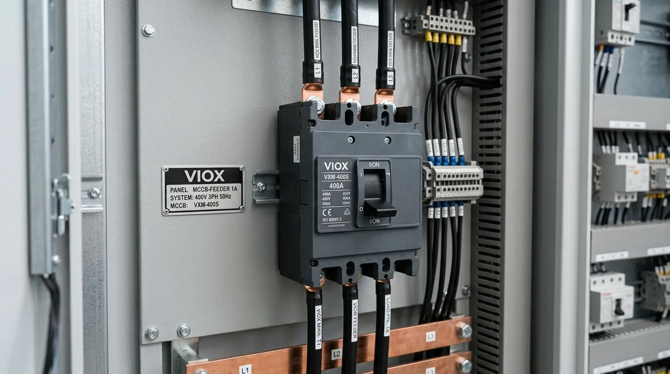Molded case circuit breaker installed in a low voltage industrial distribution panel