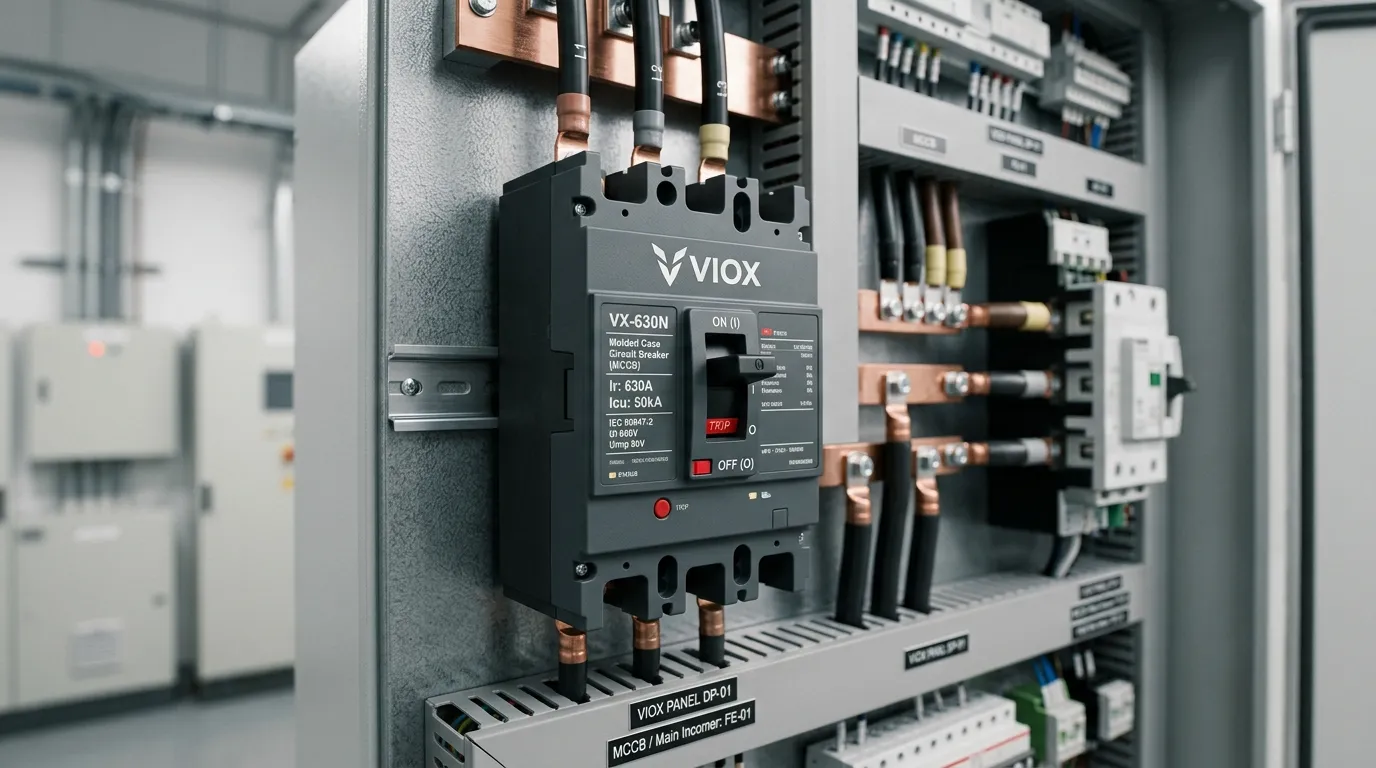 Molded Case Circuit Breaker Installed In An Industrial Distribution Panel