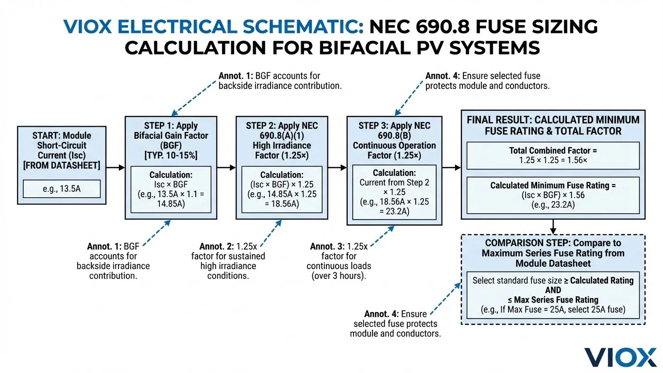 Metodología de cálculo del dimensionamiento de fusibles NEC 690.8 para paneles solares bifaciales con factor de ganancia bifacial