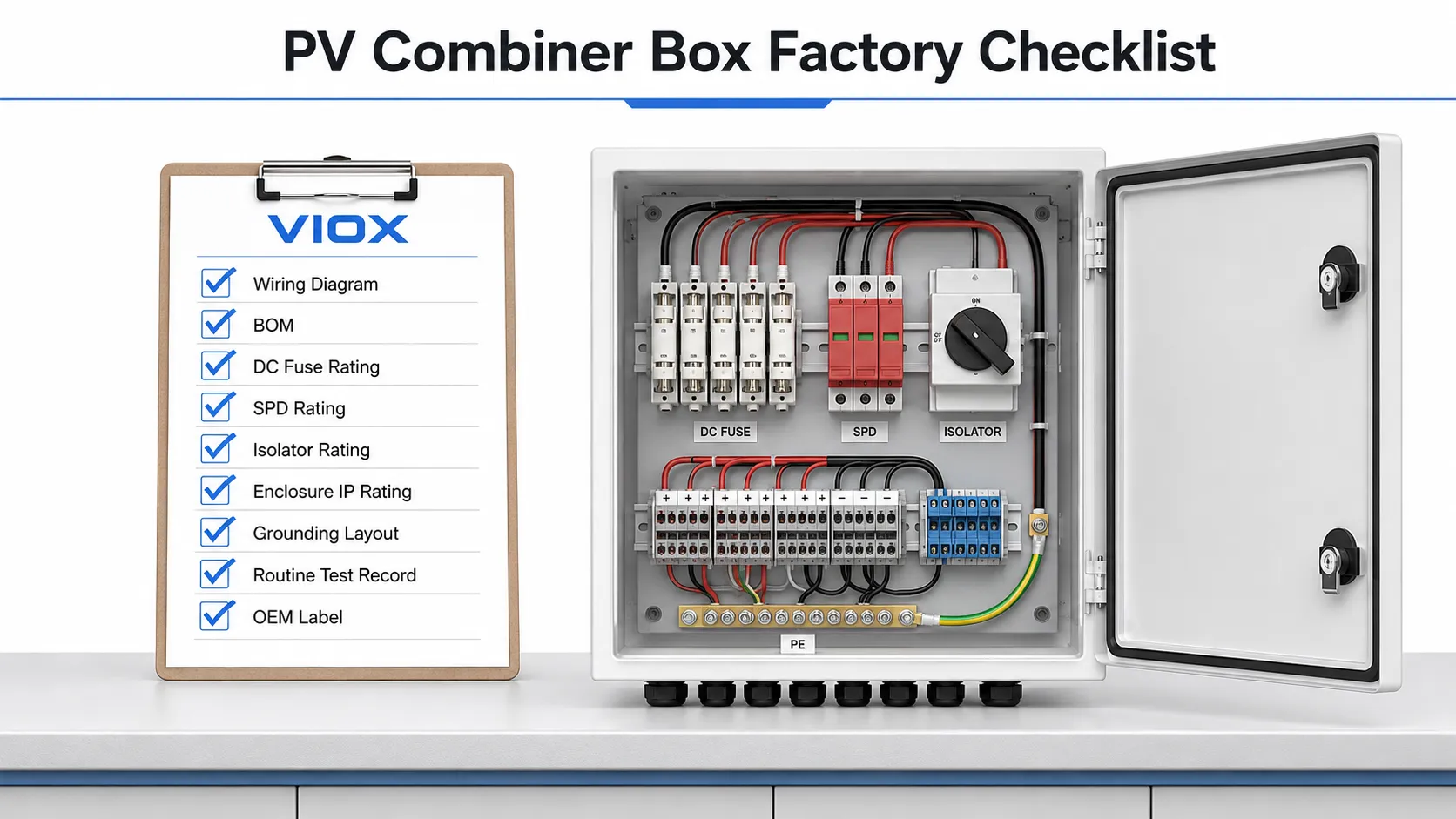 OEM ODM solar combiner box factory checklist for wiring diagram, BOM, testing, and labeling.