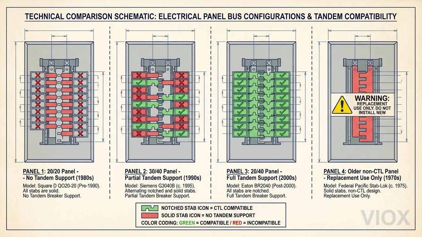 Schéma de compatibilité des panneaux comparant différentes configurations de bus de panneaux