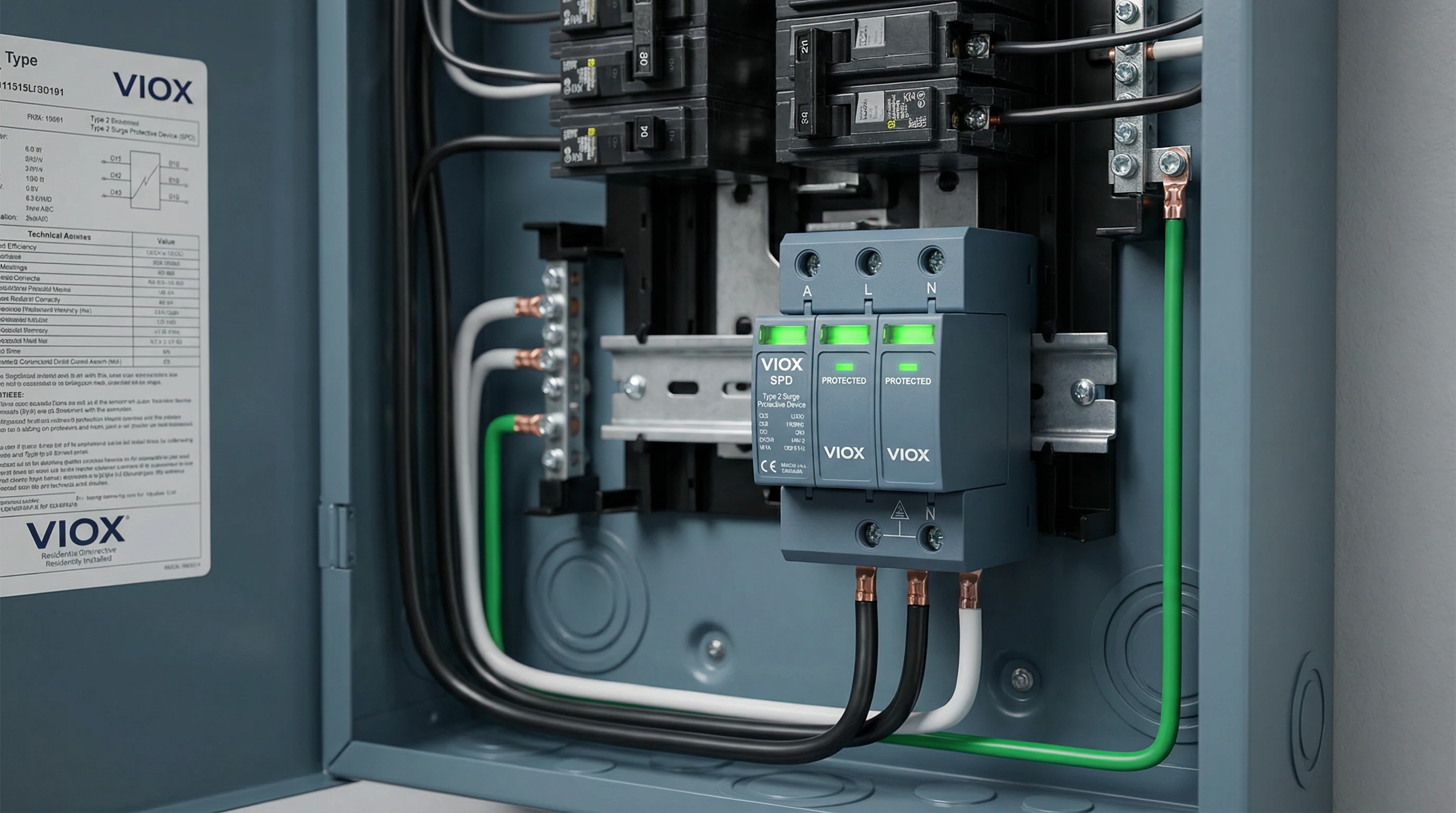 Professional installation of a Type 2 whole house surge protector in an electrical panel