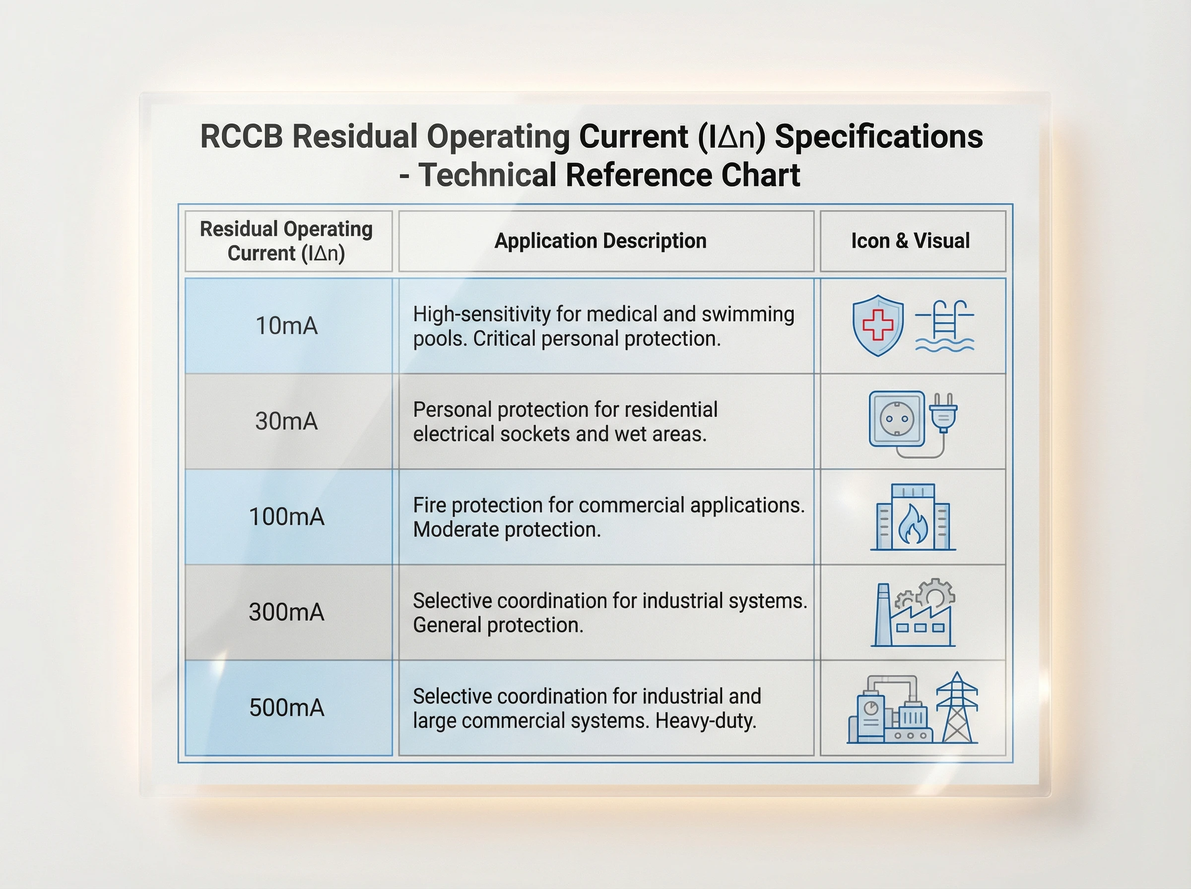 RCCB Residual Operating Current Sensitivity Levels