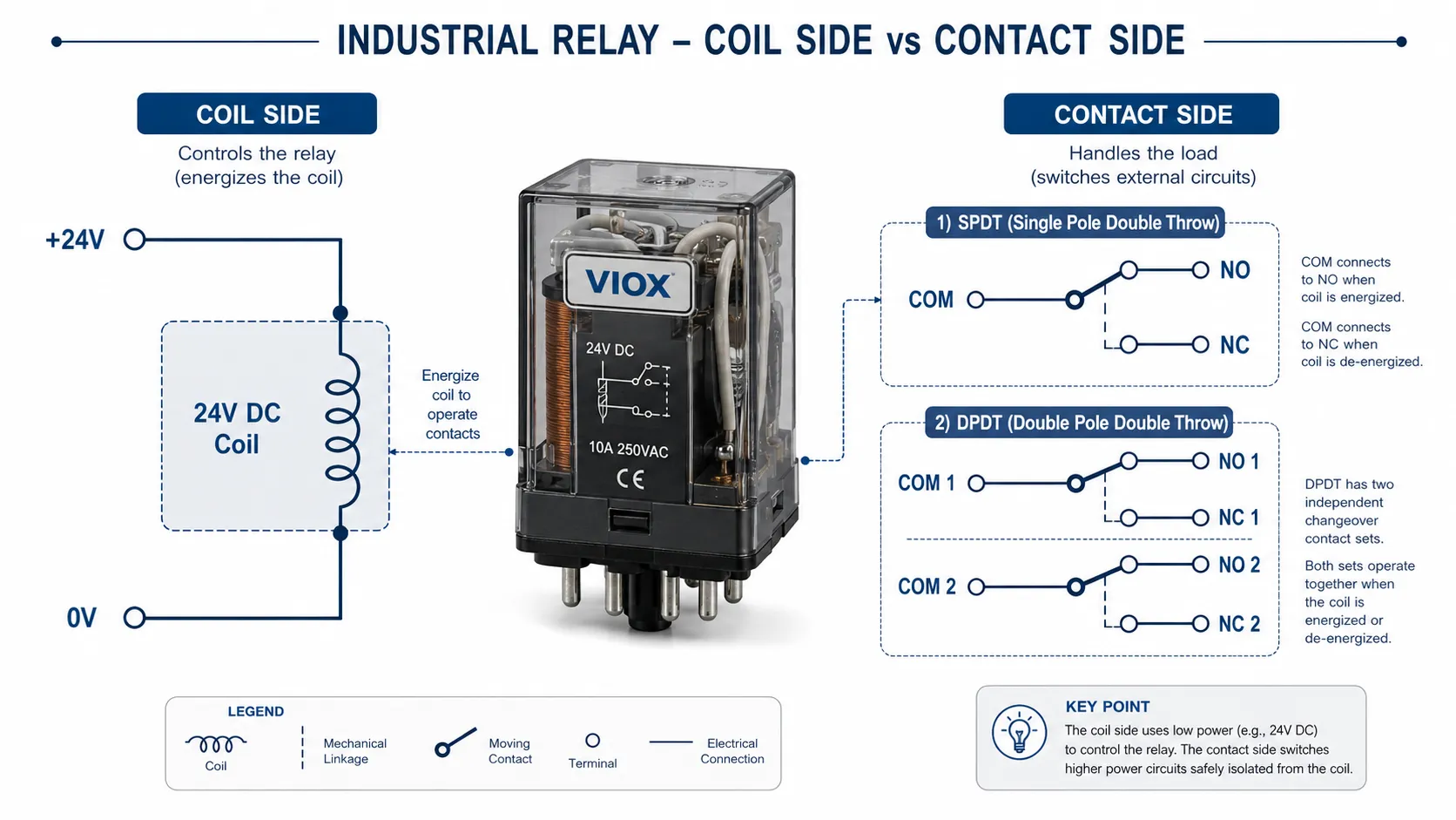 Relay contact configuration showing coil side and SPDT and DPDT contact side.