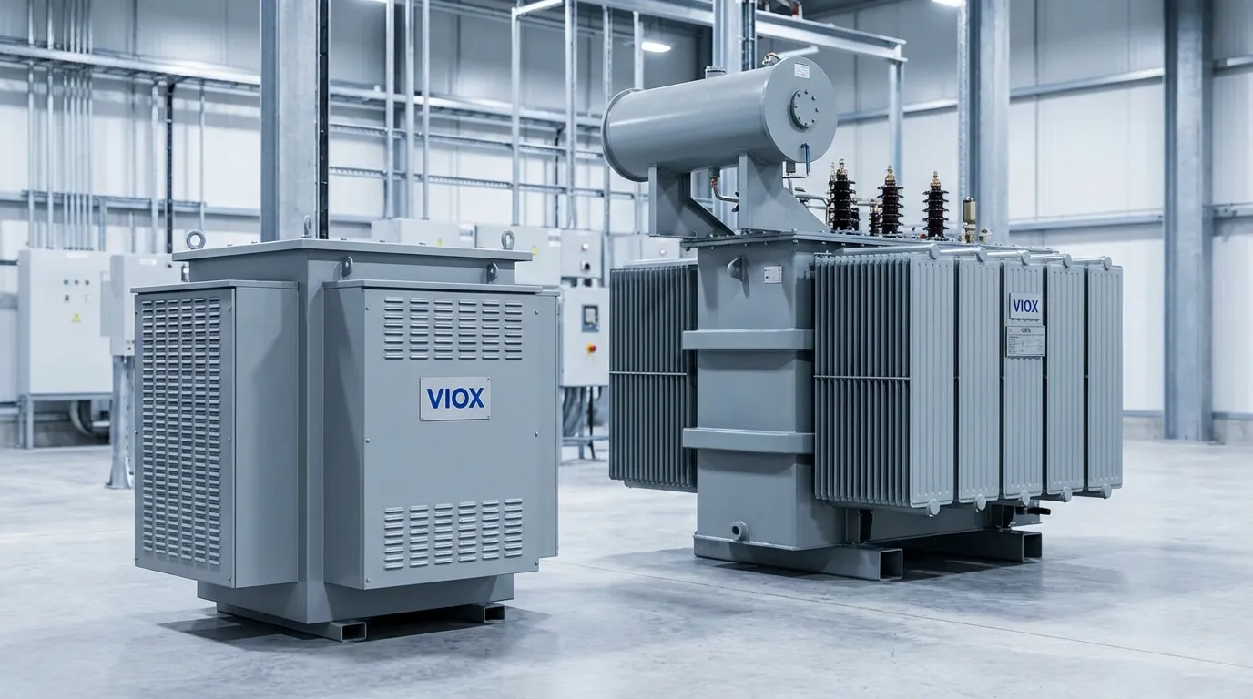 産業用変電所におけるVIOX乾式変圧器と油入変圧器の並列比較(設計の違いを示す)