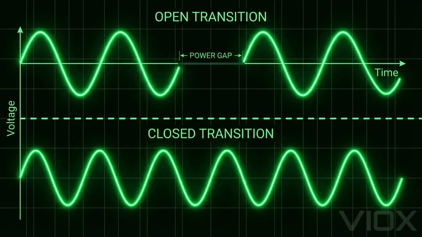 Açık geçişteki güç boşluğunu kapalı geçişteki sürekli dalgaya karşı gösteren sinüs dalgası karşılaştırma grafiği