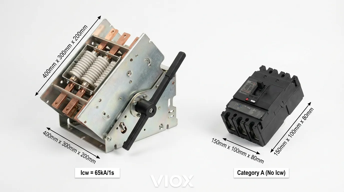 مقارنة الحجم والبناء بين ACB مع تصنيف Icw وقاطع الفئة A المدمج MCCB - VIOX Electric