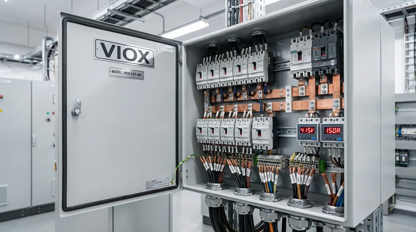 مخطط مقارنة فنية يوضح تدفق التيار وانخفاض الجهد وفقدان الطاقة في أنظمة توزيع 400 فولت مقابل 200 فولت مع أحمال متطابقة