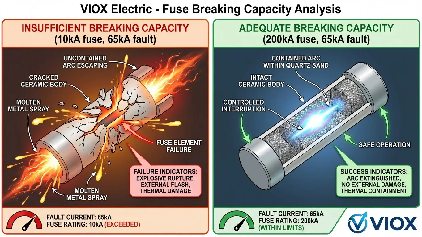 مقارنة فنية لآليات فشل المنصهرات عند تجاوز قدرة القطع مقابل انقطاع القوس الكهربائي المناسب - VIOX Electric