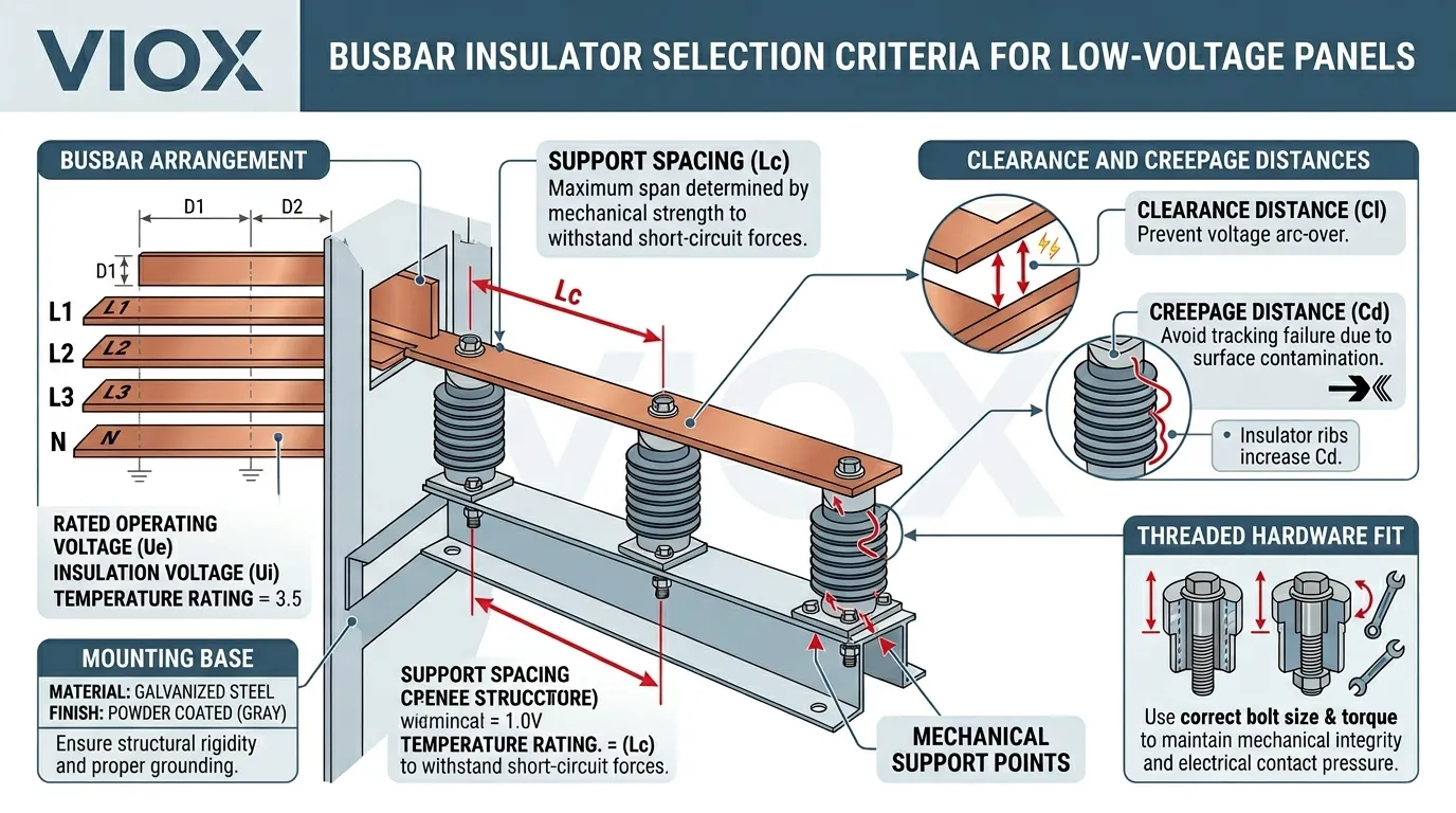 គំនូសតាងបច្ចេកទេសដែលបង្ហាញពីរបៀបដែលការជ្រើសរើសអ៊ីសូឡង់ busbar ទាក់ទងនឹងប្លង់ busbar និងគម្លាតបន្ទះ