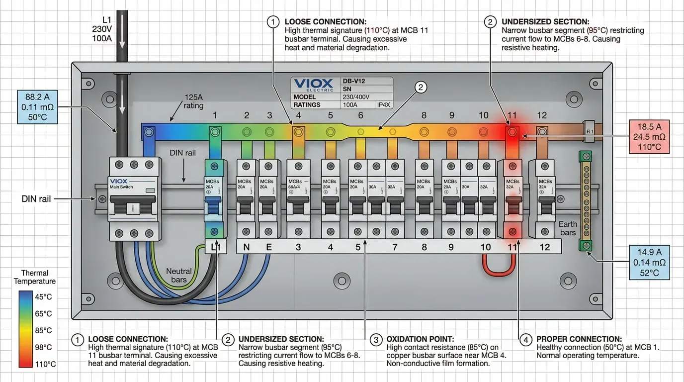 Thermal analysis diagram of MCB busbar distribution - VIOX