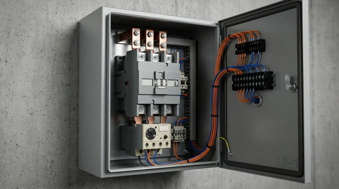 VIOX DOL motor starter with contactor and overload relay in industrial enclosure