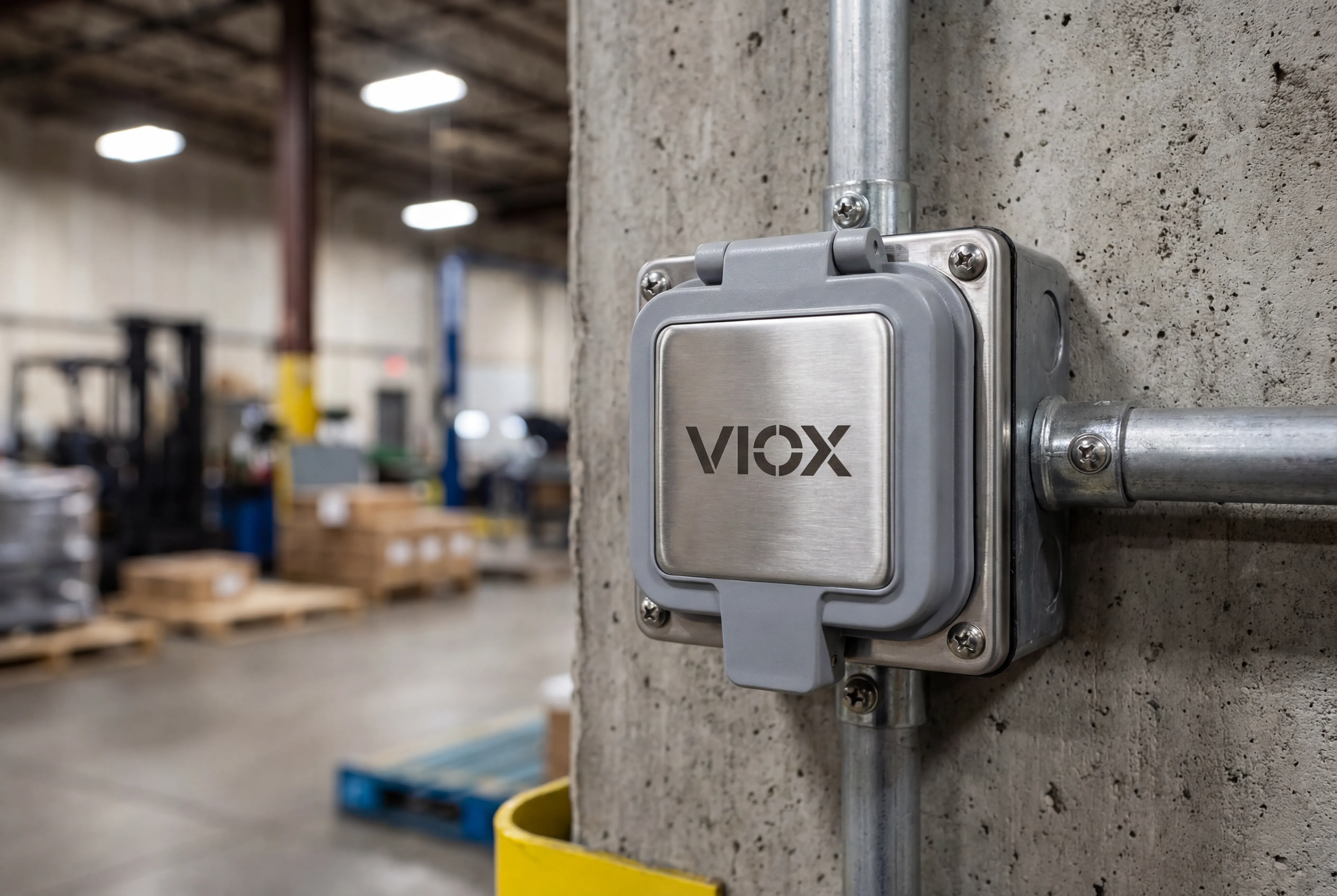 ເຕົ້າສຽບ GFCI ຊັ້ນອຸດສາຫະກໍາ VIOX ຕິດຕັ້ງຢູ່ໃນສະຖານທີ່ການຄ້າ