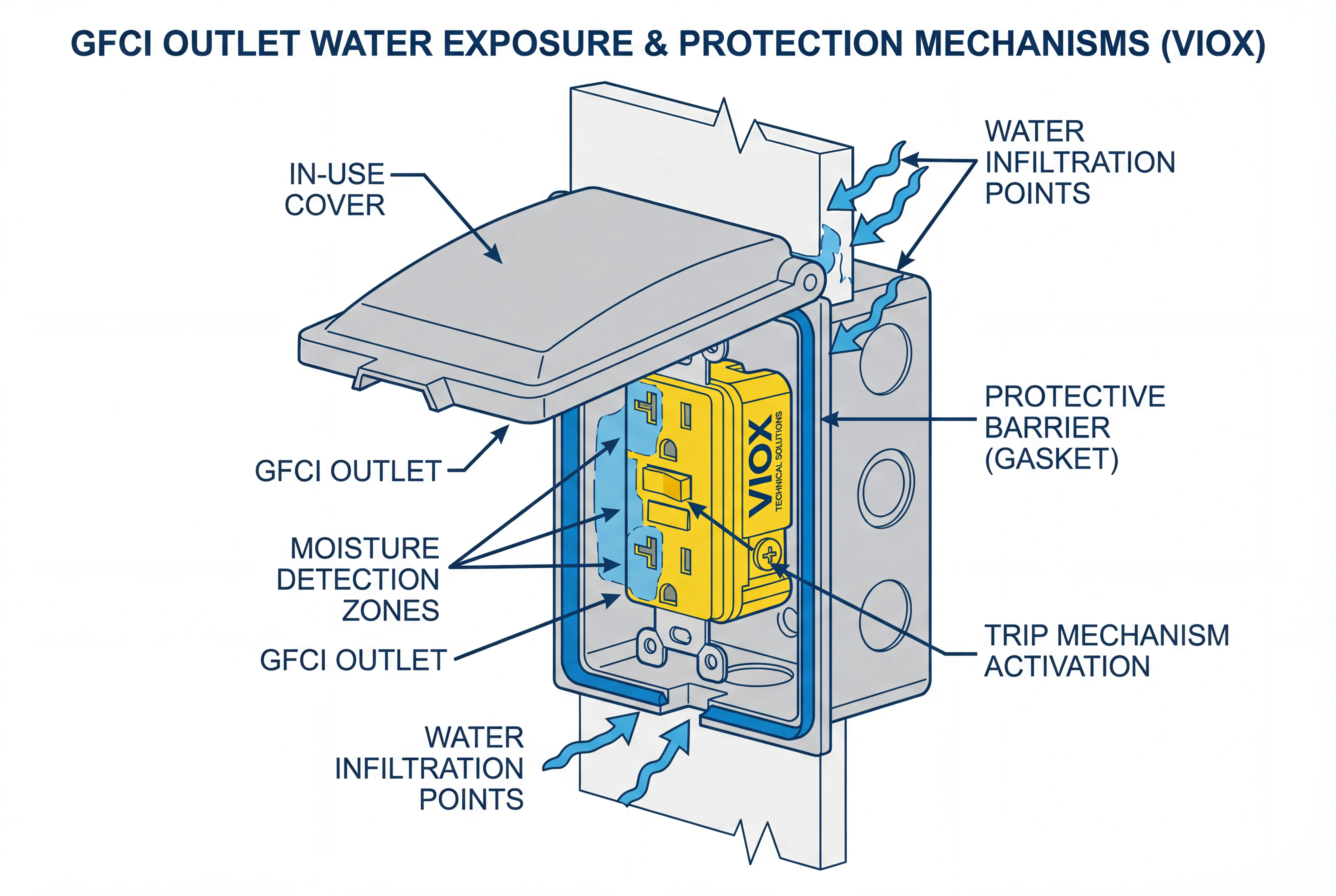 ຮູບແຕ້ມດ້ານວິຊາການປ້ອງກັນນໍ້າ VIOX GFCI