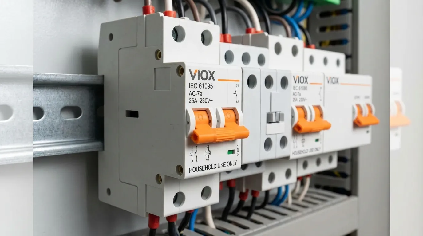 VIOX IEC 61095 household modular contactors on DIN rail for residential electrical applications