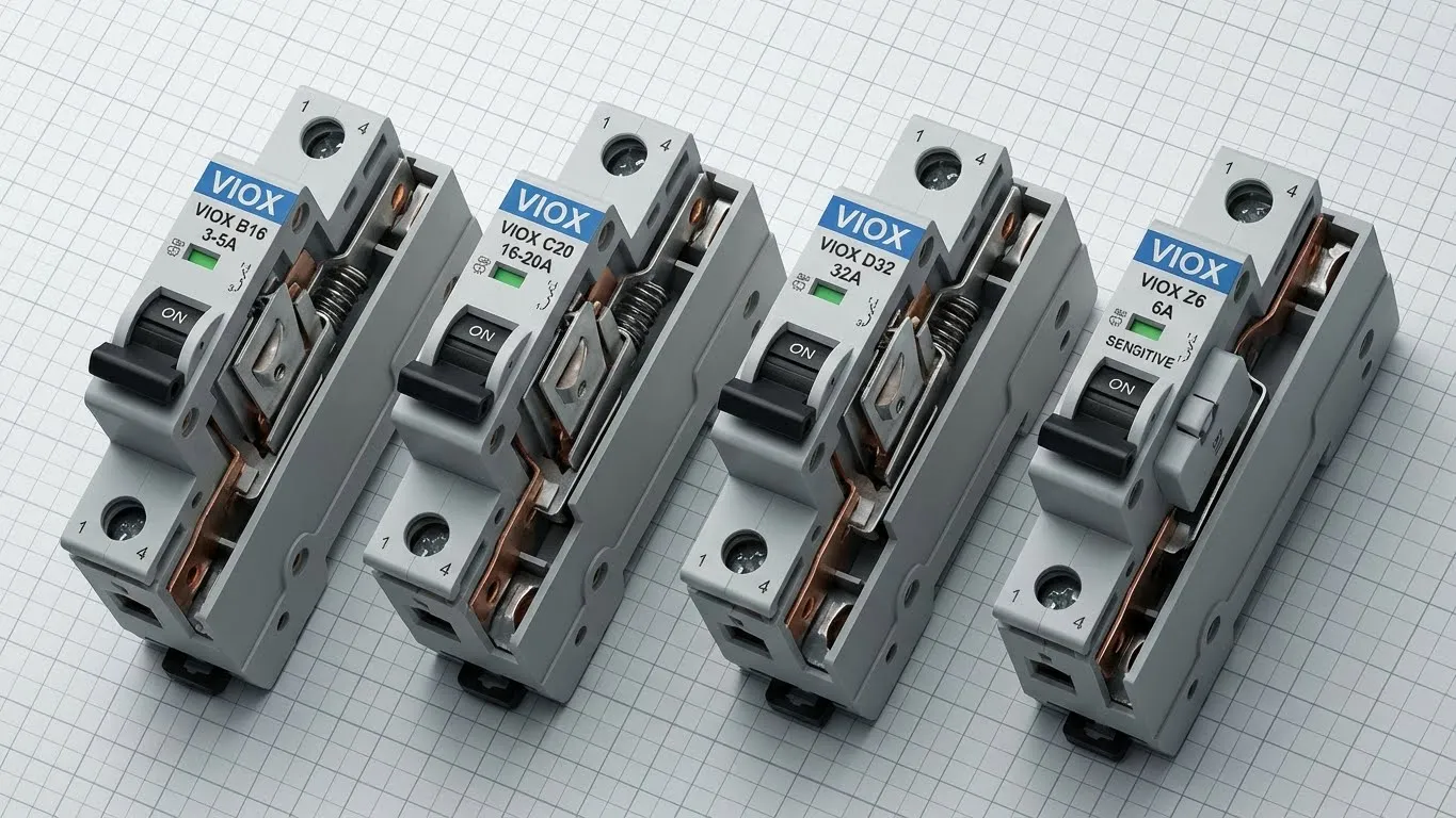 เซอร์กิตเบรกเกอร์ VIOX MCB ประเภท B, C, D และ Z แสดงกระแสไฟที่กำหนด