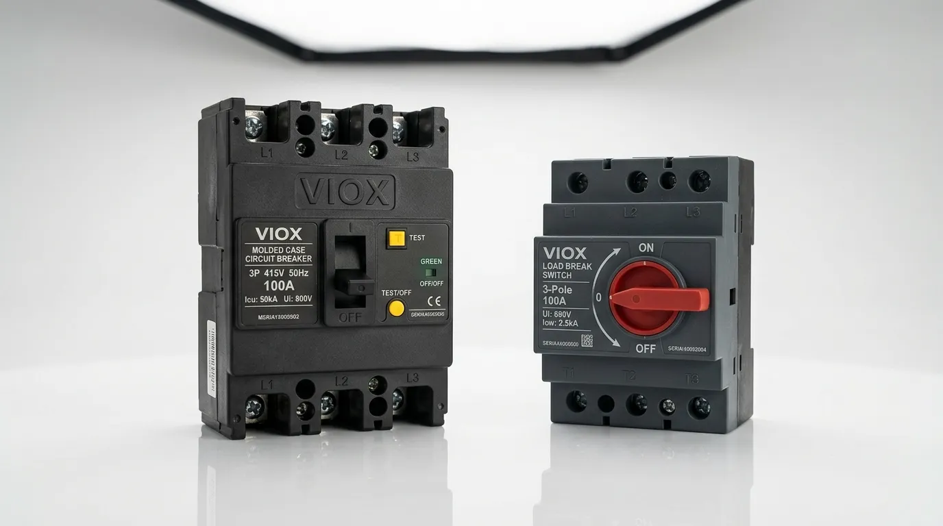 VIOX MCCB circuit breaker kumpara sa load break switch side by side na litrato ng produkto