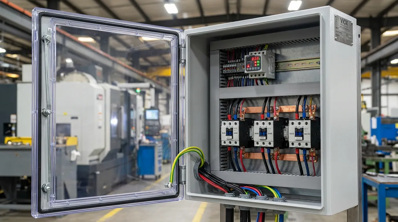 VIOX Star-Delta motor starter showing three contactors and timer relay configuration