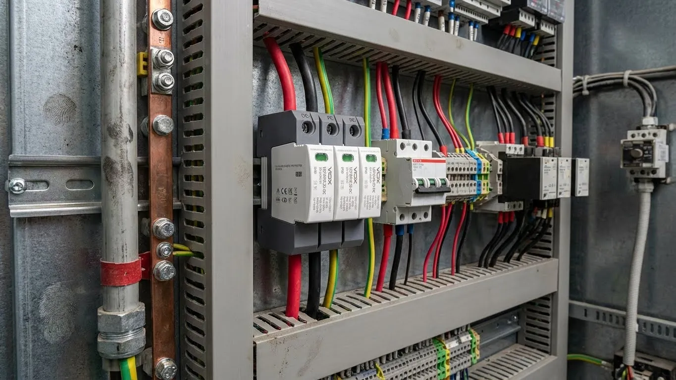 ອຸປະກອນປ້ອງກັນແຮງດັນ VIOX (SPD) ຕິດຕັ້ງຢູ່ໃນແຜງໄຟຟ້າອຸດສາຫະກໍາ