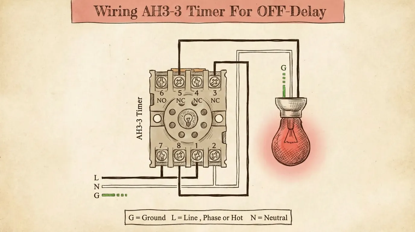 Cableado del temporizador AH3-3 para retardo a la desconexión