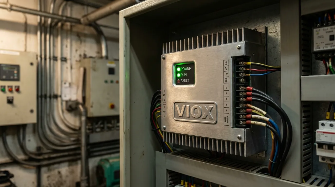 VIOX automatic voltage regulator AVR unit installed in generator control panel with LED indicators