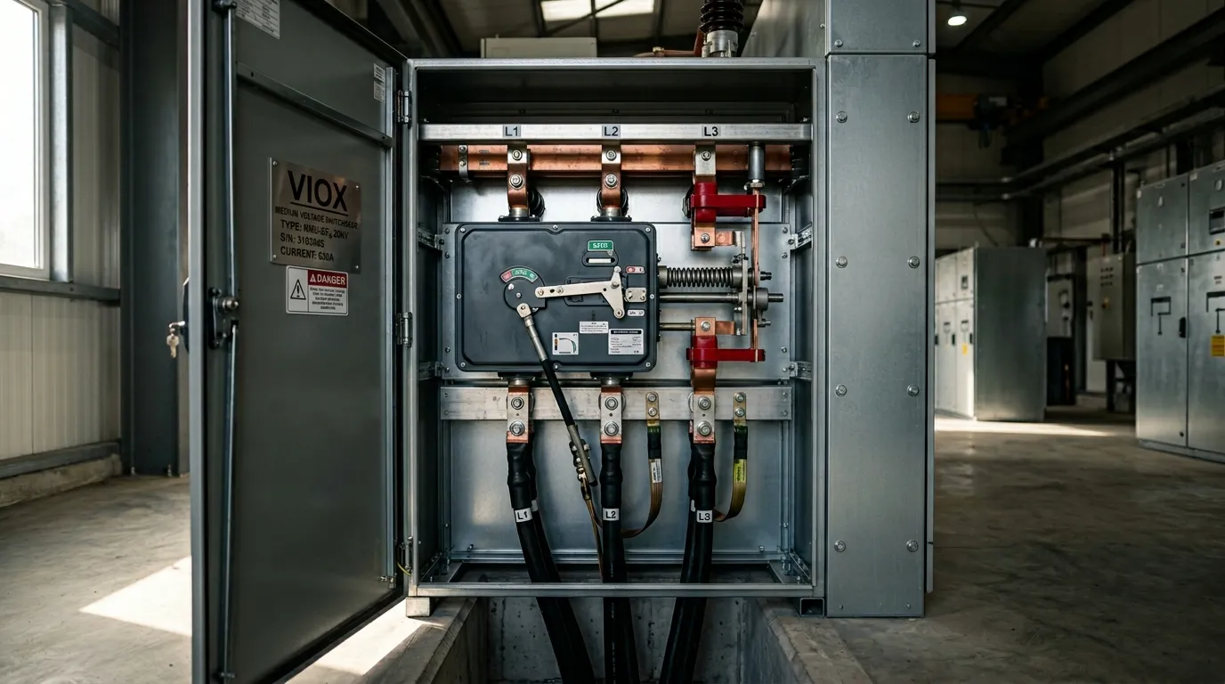 VIOX medium-voltage load break switch na naka-install sa metal-clad switchgear cabinet