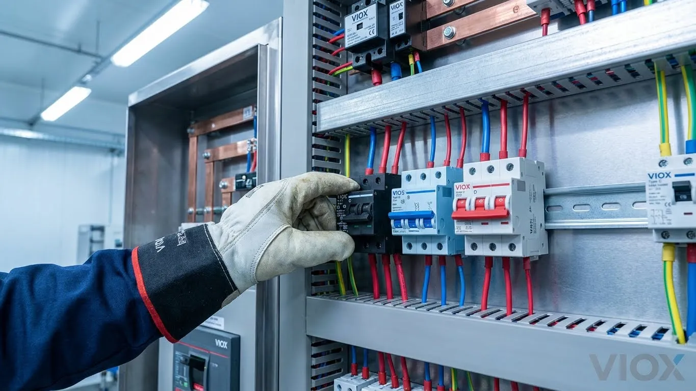 เซอร์กิตเบรกเกอร์ขนาดเล็ก VIOX ติดตั้งในแผงจ่ายไฟอุตสาหกรรม